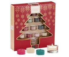 Coffret cadeau Yankee Candle comportant 10 bougies chauffe-plat parfumées et 1 photophore, emballage festif avec sapin de Noël