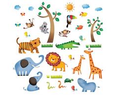 Decowall DW-1206 Animaux Jungle Sauvages Autocollants Muraux Mural Stickers Chambre Enfants Bébé Garderie Salon