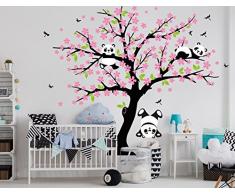 BDECOLL Grand cinq grands arbres forestiers avec des oiseaux volants Arbre Fond Autocollants Stickers muraux (Noir Rosa)