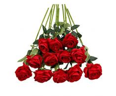 Tifuly Lot de 12 Roses Artificielles, Deco Fausses Fleurs en Soie avec Tige Simple de 19,68 pouces, Fleur Réaliste pour Fête Jardin en Famille Hôtel Décoration de Mariage, Décor Floral