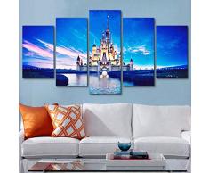 Impression sur Toile intissee Ciel Bleu Disney lac Toile de Haute qualité 5 Pieces Tableau Decoration Murale Photo Image Artistique Aucun Cadre, Seule la Toile XL(150x80cm)