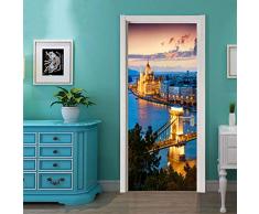 ZJJBH 3D Stickers Porte Interieure Poster Londres Bridge City Architecture Scenery Diy Chambre Vinyle Amovible Porte Sticker Affiche Pour La Chambre Décoration Art Salon Autocollants 88x200cm