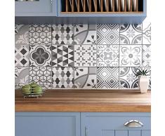 Ze Flair Stickers Cuisine et Salle de Bain, Carrelage adhesif Mural, Imitation Faience, Carreaux de Ciment 20cm x 20cm - 25 pièces - Applicateur Pose Facile Offert - Nuances de Gris