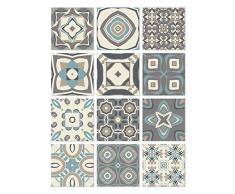 Panorama Stickers Carrelage Adhésif Cuisine Salle de Bain 48 Pièces de 15x15cm Modèle Hydraulique Bleu - Autocollant adhésif en Vinyle pour Carreaux muraux - Sticker Autocollant Carrelage