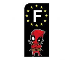 1 Sticker pour Plaque dimmatriculation Moto EUROBAND, Deadpool Noir - Sticker Garanti 5 Ans