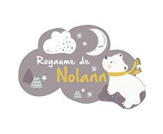 Sticker De Porte Personnalisable avec Le Prénom de Votre Enfant - Royaume Polaire - Dimensions 16.2x10.7 cm - Adhésif