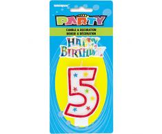 Unique Party - 37315 - Bougie à Paillettes dAnniversaire Numéro 5 et Décoration pour Gâteau - Happy Birthday