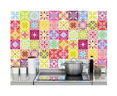 60 Stickers adhésifs carrelages | Sticker Autocollant Carrelage - Mosaïque carrelage mural salle de bain et cuisine | Carrelage adhésif - multicouleur arabesques - 10 x 10 cm - 60 pièces
