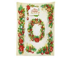 ABAKUHAUS Noël Nappe, Bannières Graphiques de Noël Nostalgique Impression d'art de Texte de Salutation, Résistant aux Taches avec Impression à Pointe de Technologie, 140 x 240 cm, Vermillon