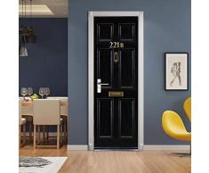 Sticker De Porte Trompe loeil 3D PVC Imperméable Muraux Porte Noire Wall Sticker Autocollant Art Decor Vinyle Mural Salle De Bain Cuisine Décoration 77 * 200Cm