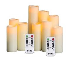 Da by Ensemble de 9 Bougies à Piles LED Candles (1 - H 22 cm, 1 - H20 cm, 1 - H18 cm, 2-H16cm, 2-H14cm, 2-H13cm).