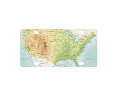 qidushop Retro Map of USA USA USA Carte Américaine Métal Plaque d'immatriculation Support pour Décoration Avant Arrière Voiture