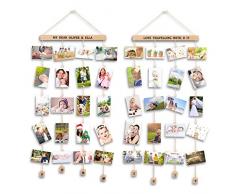 Uping Cadre Photo Mural Pêle Mêle Photos avec Porte Photos Pinces, Décoration Maison et Cadeau Mariage Anniversaire (lot de 2, avec autocollant dalphabet et de nombre)