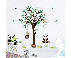 decalmile Stickers Muraux Panda et Arbre Autocollant Murale Singe Oiseaux Branche Décoration Murale Chambre Enfants Bébé Pépinière Salon