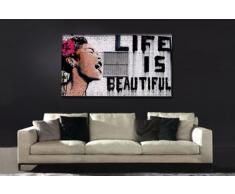'Kunstbruder Impression sur "Banksy Graffiti – Photo 40 x 30 cm" Life is beautiful. Image sur châssis. Pop Art peintures, art, posters, photos en décoration – "Banksy Street Art Images mural