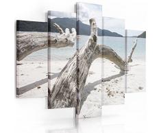 Feeby Frames, Tableau Multi Panneau 5 Parties, Tableau imprimé XXL, Tableau imprimé sur Toile, Tableau Deco, Pentaptyque (Plage, Blanc Bleu) 150x100 cm, Type A
