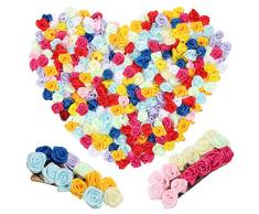 VINFUTUR 250pcs Mélange Couleur Petite Fleur Fait à la Main Fleur Artificielles Roses Tête Mariage Scrapbooking Déco Vêtements Accessoires