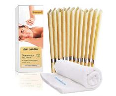 Bougies doreille,Bougies auriculaires, cônes de bougies en cire dabeille - Dissolvant à la cire doreille - Standard pour thérapeute naturel bio avec serviette de qualité (12 pcs blanc)