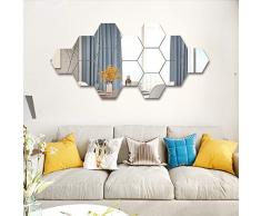 Uoging 12 Pcs Miroir Mural Autocollant Miroirs Muraux Stickers Acrylique Hexagone Mural Autocollant pour Maison Chambre Salon Décor 20 * 17 cm