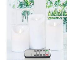 GPODER 3 Flamme LED Bougies, Télécommande et Pile Bougie électrique, Blanche Bougie Vacillante avec Timer pour Exterieures(10CM/12.3CM/14.8CM)