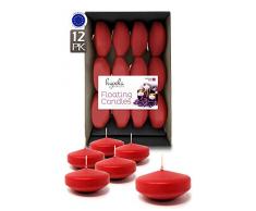 Hyoola Premium Lot de 12 Bougies flottantes Rouge 7,6 cm 8 Heures Fabrication Europe