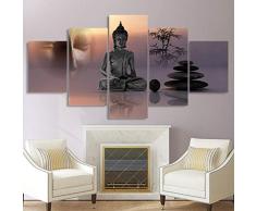 Canvas Painting Wall Art Modular Pictures 5 Pieces/Pcs Buddha Wall Art Canvas Religious Poster-With frame