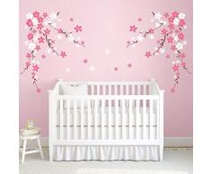decalmile Stickers Muraux Fleurs de Cerisier Rose et Blanche Autocollant Murale Branche Décoration Murale Chambre Enfants Bébé Pépinière Salon