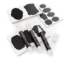 Arteza 150 stickers ardoise + 3 marqueurs blancs craies tableau noir | Stickers cuisine pour bocal en verre | Étiquettes autocollantes imperméables noires |Marqueurs craie blanche