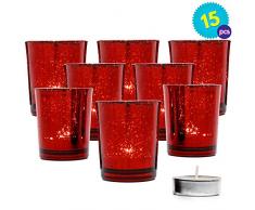 THE TWIDDLERS 15 PCS Photophore Moucheté Rouge | Bougeoir en Verre Votif | Idéal pour Lles Décorations de Table de Noël | Fêtes Mariages Maison et Jardin Dîner Romantique | Cadeau de Noël