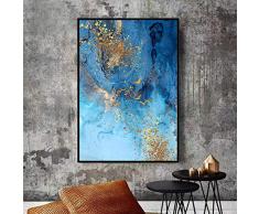 Peinture décorative Moderne Lumière Luxe Simple Abstraite Bleu Mer Et Or Sable Mur Art Toile, Peinture pour Salon 70x100cm No Frame