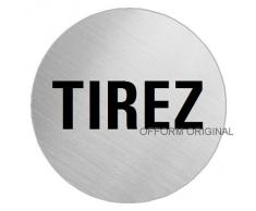 OFFORM Plaque de porte en acier inox brossé, pictogramme"Tirez" Ø 75 mm No.8548