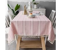Creuse Couleur Unie Nappe Jacquard rayé Noël Table Nappe Nappe Table Basse Mat Coton matière Rose poudré 140 * 240cm