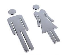 Plaque de Porte Toilette Panneaux Argenté avec Auto- Adhésive pour Restaurant Toilette WC publique (Homme et Femme)