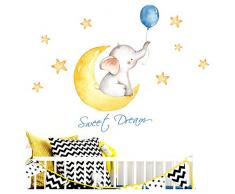 Little Deco Sticker Eléphant & Sweet Dream I S - 103 x 47 cm (LxH) I Lune et étoiles murales Tatouages muraux Chambre denfants Animaux déco Chambre bébé garçon DL190