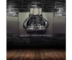 147Tdfc Impression sur Toile Tableau Decoration Murale Salon Moderne XXL Decor Mural HD Peinture Contemporain Tableau XXL 5 Parties Gants Boxe Championnat Mike Tyson Cadeau Créatif 150X80
