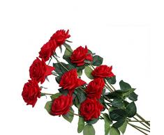 UArtlines Lot de 10 Rose Fleurs Artificielles Roses pour Bouquet de Mariage Décorations pour La Maison en Rouge