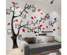 Sticker Muraux Acrylique 3D Arbre Autocollants, Amovibles DIY Cadre de Photo Stickers Mural Arts Décorations pour Garderie, Chambre, Salon, Chambre Enfants (L: 175 * 230CM, Rouge Droite)