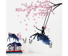 Wallpark Romantique Rose Papillon Fleur Arbre Balançoire Fleur Fée Fille en Bleu Étoilé Ciel Jupe Amovible Stickers Muraux Autocollants, Enfants Bébé Chambre Pépinière DIY Décoratif Stickers Mural