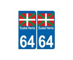 64 Euskal Herria sticker auto Pays Basque autocollant plaque immatriculation- Angles : arrondis- Couleur de fond : bleu