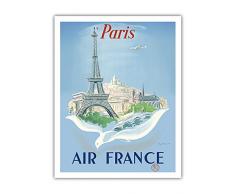 Paris - Air France - Tour Eiffel - Affiche ancienne vintage Companie aérienne Poster aviation de Régis Manset c.1952 - Beaux-Arts Imprime Fine Art Print - 28cm x 36cm