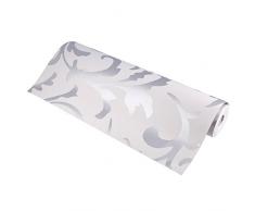 Estink Papier peint vertical, papier peint non tissé, en relief 3D pour maison, style baroque, 0,53 x 10 m, argent