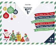 Clairefontaine 20029C - Un Set de Correspondance Comprenant 6 Papiers à Lettres Lignés 14,8x21 cm, 6 Enveloppes 11,4x16,2 cm et 3 Planches de Stickers, Motifs Assortis Ma lettre au Père Noël