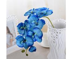Woopower 1 x Bouquet de fleurs artificielles, orchidées papillon en soie, bouquet décoratif idéal pour décorer votre salon, pour un mariage, bleu, Taille unique