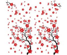 MEJOSER 2 Ensemble Stickers Muraux Fleur Rouge du Prunier pour Chambre Salon Bureau Resto Boutique Decoration