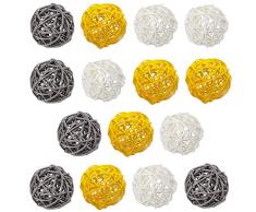 jky Lot de 15 Boules en rotin Fait Main 5 cm, Jaune/Gris/Blanc, 15pcs 5cm