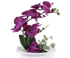 Bouquet dorchidée artificielle True Holiday avec vase en porcelaine blanche, fleurs artificielles et plantes pour la décoration dintérieur, fleurs en plastique, réalistes