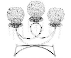 Ruixf 3 Bras en Cristal thé lumière bougeoirs pour Mariage Salle à Manger Table Basse Partie décorative centres, noël décor à la Maison Chandeliers détenteurs (argenté)