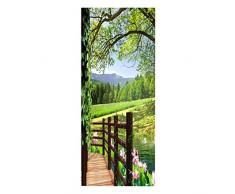 VOSAREA 3D Papier Peint Porte Autocollant Murales Adhésif Amovible Pont en Bois Art de Porte Décoration Maison