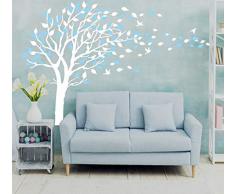 Sayala Grand arbre stickers muraux - Autocollant Fleurs Papillon Decal - Diy Maison mural bleu arbre décor pour chambre denfants