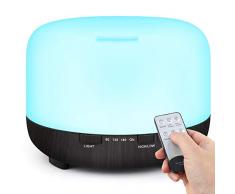 TENSWALL 500ml Diffuseur dHuiles Essentielles, Télécommande dhumidificateur Ultrasonique Sans BPA avec 7 Couleurs Lumières LED pour la Maison, Yoga, Bureau, SPA, Chambre-Noir